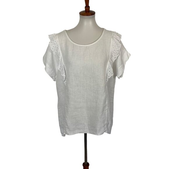 Terzo Millennio Tops - Terzo Millennio Linen Top White Medium Short Sleeve Minimalist Chic